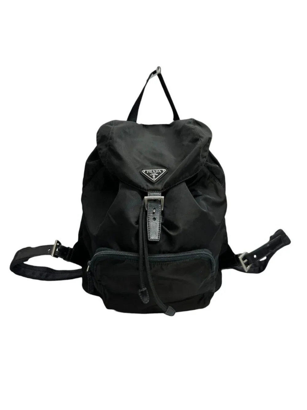 Prada Triangle Logo Black Silver Nylon Backpack